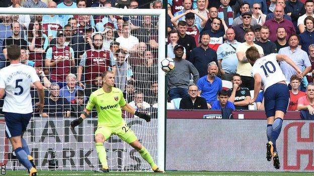 Harry Kane (right) heads in the opener