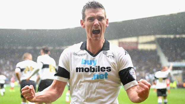 Derby's Craig Bryson celebrates scoring against Nottingham Forest in 2014