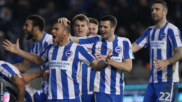 Brighton celebrate their winning goal