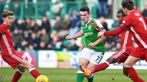 Hibernian midfielder John McGinn against Aberdeen