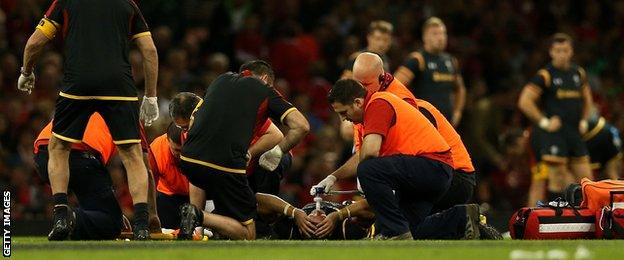 Leigh Halfpenny receives medical treatment