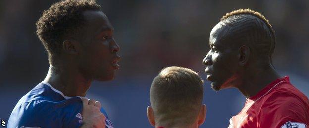 Everton striker Romelu Lukaku (left) clashed with Liverpool defender Mamadou Sakho