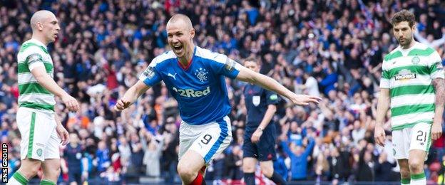 Kenny Miller celebrates the opening goal at Hampden