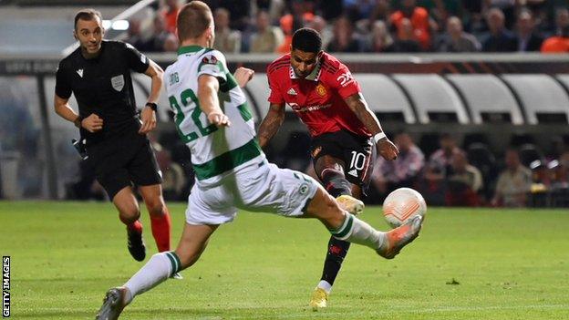 Marcus Rashford scores v Omonia