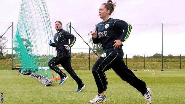 Ireland strength and conditioning coach Greg Hollins and Laura Delany