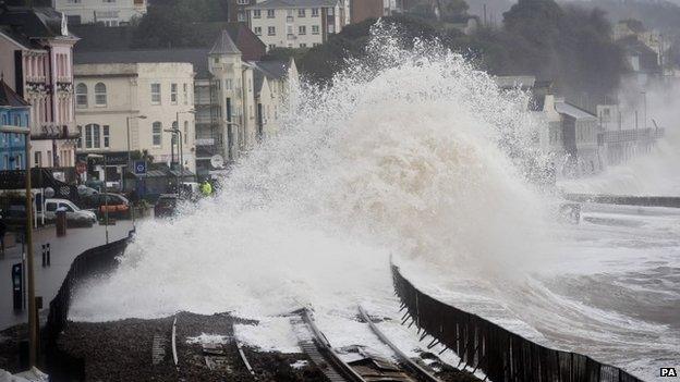 Waves coming over Dawlish wall