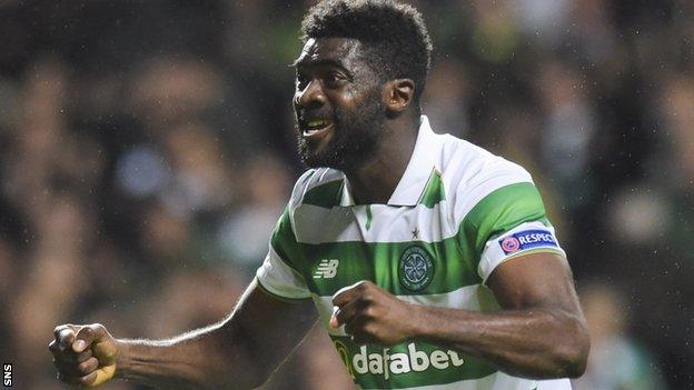 Celtic defender Kolo Toure celebrates after their 3-3 draw with Manchester City