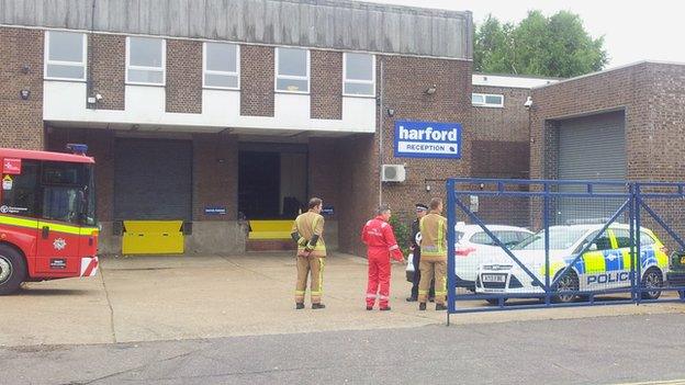 Fire officers and police at Harford on 14/7/15