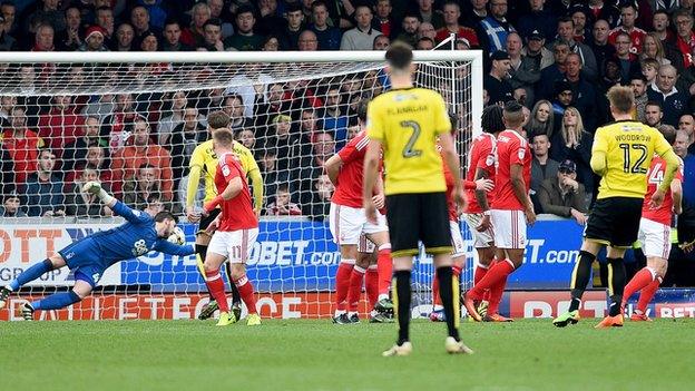 Cauley Woodrow scores against Nottingham Forest