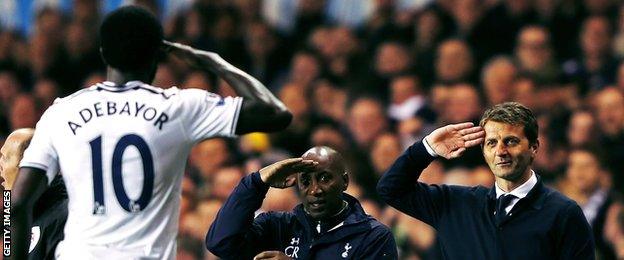 Emmanuel Adebayor salutes Tim Sherwood