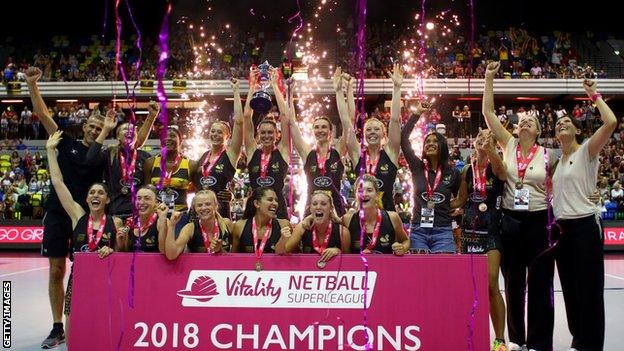 Wasps celebrate winning the 2018 Netball Super league