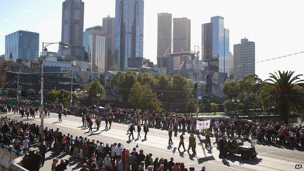 The Anzac Day parade on 25 April 2013 in Melbourne, Australia.