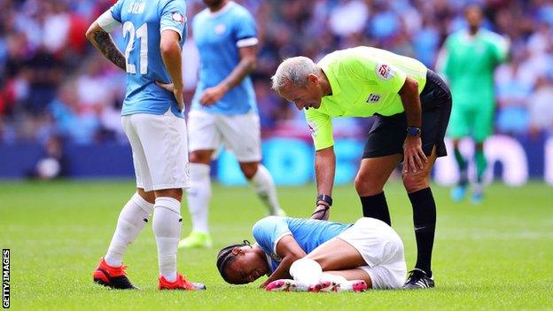 Leroy Sane in pain on Wembley turf