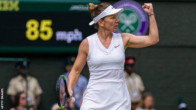 Simona Halep celebrates at Wimbledon