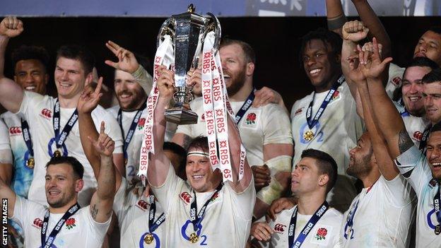 England lifting the six nations trophy