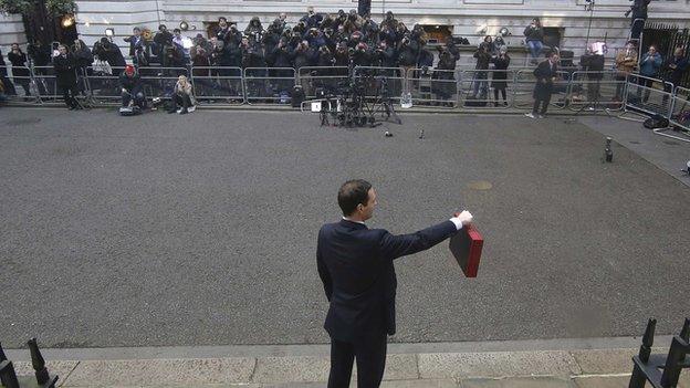 Chancellor George Osborne delivering his pre-election budget in March