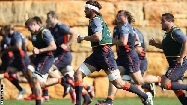 Tom Wood training with the England squad in Portugal