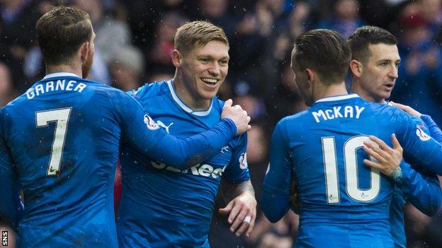 Rangers striker Martyn Waghorn (second left) celebrates