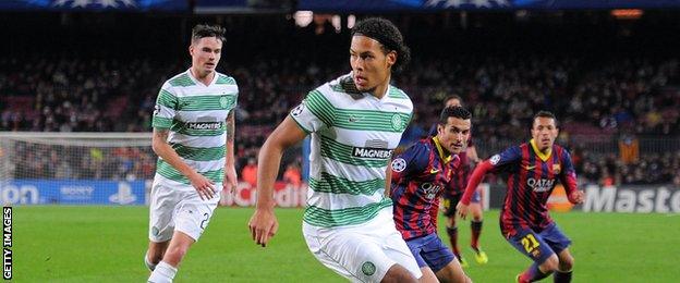 Virgil van Dijk playing for Celtic against Barcelona in 2013