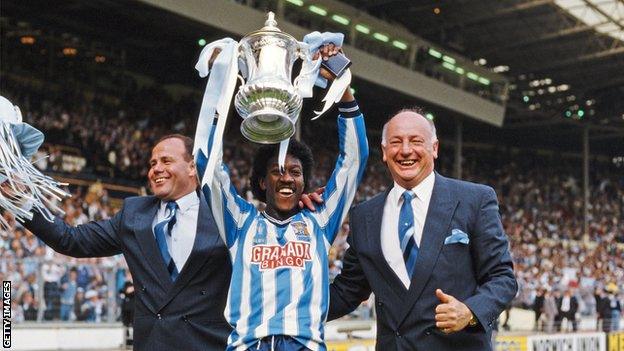 John Sillett (right) celebrates Coventry's 1987 FA Cup victory