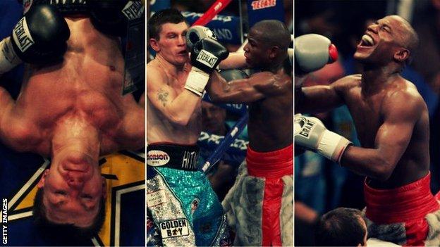 Ricky Hatton is knocked out by Floyd Mayweather in December 2007