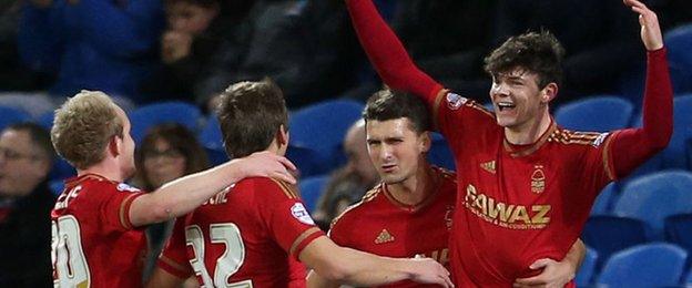 Nottingham Forest celebrate Oliver Burke's goal