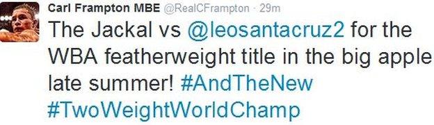 Carl Frampton looks forward to a big fight against a three-weight world champion