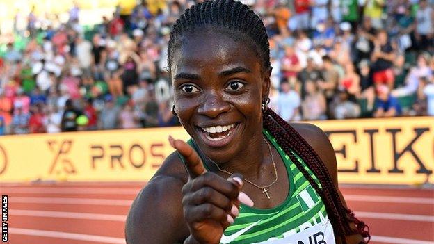 Tobi Amusan celebrated her World Athletics Championships gold medal in the women's 100m hurdles