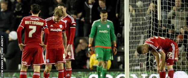 Cardiff players during the game at Derby County