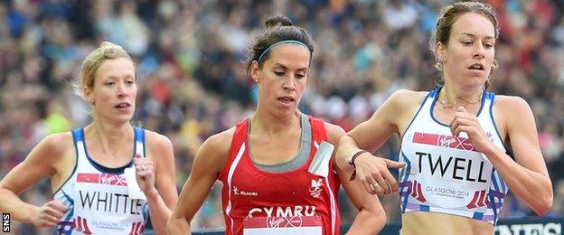 Laura Whittle (left) and Steph Twell (right) run the 5,000m at the Commonwealth Games in 2014