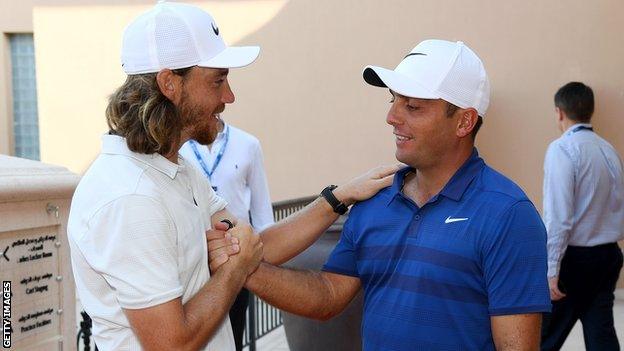 Tommy Fleetwood congratulates Francesco Molinari