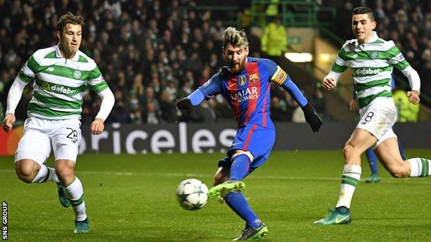 Barcelona superstar Lionel Messi scores at Celtic Park