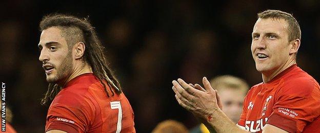 Josh Navidi and Hadleigh Parkes celebrate against South Africa