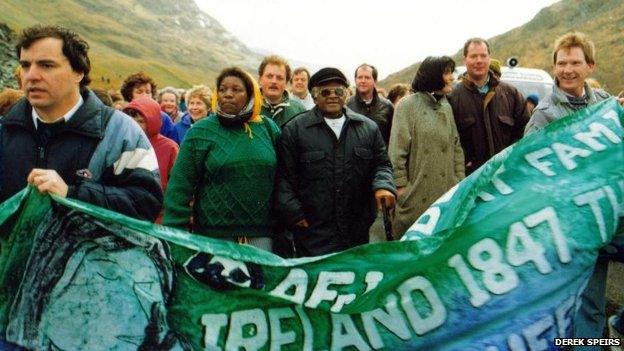 Desmond Tutu leading an AFRI Famine Walk in Mayo, in 1991