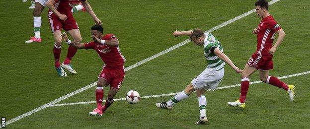 Stuart Armstrong scores for Celtic against Aberdeen in the Scottish Cup final