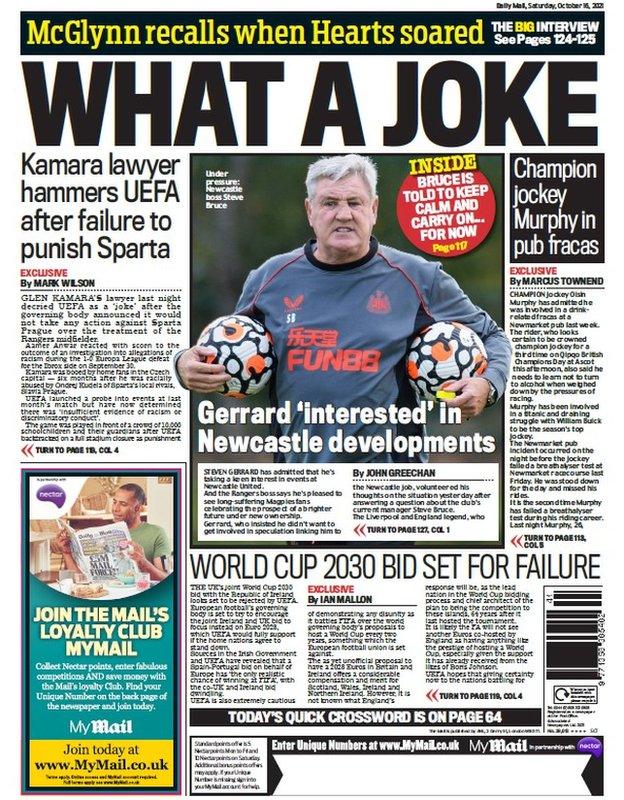 The back page of the Scottish Daily Mail on 161021