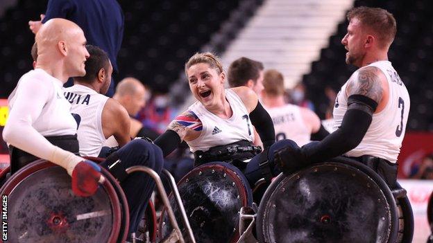 GB's Kylie Grimes celebrates with her team-mates