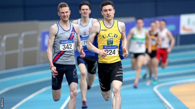 Mark English (right) in action at the Indoor Championships at the National Indoor Arena in 2019