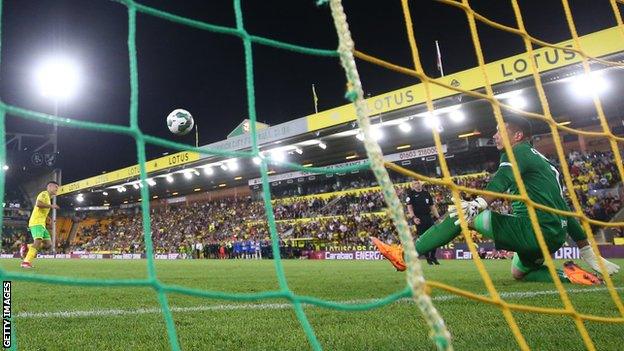 Marcelino Nunez scores a penalty against Birmingham