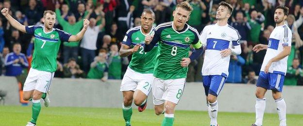 Northern Ireland skipper Steven Davis puts the hosts ahead with a first-half penalty