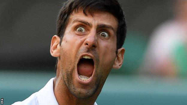 Novak Djokovic celebrates Kyle Edmund win