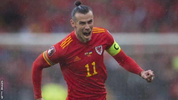 Gareth Bale celebrates the deflected free-kick gave Wales victory over Ukraine in their World Cup play-off final earlier this month