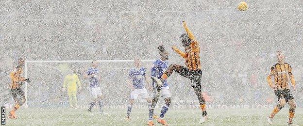 Birmingham and Hull play in the snow
