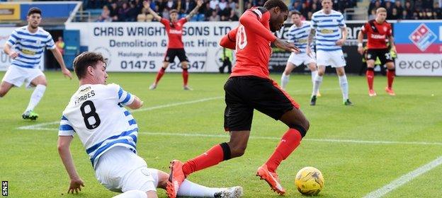 Nathan Oduwa won a penalty for Rangers after Ross Forbes' challenge