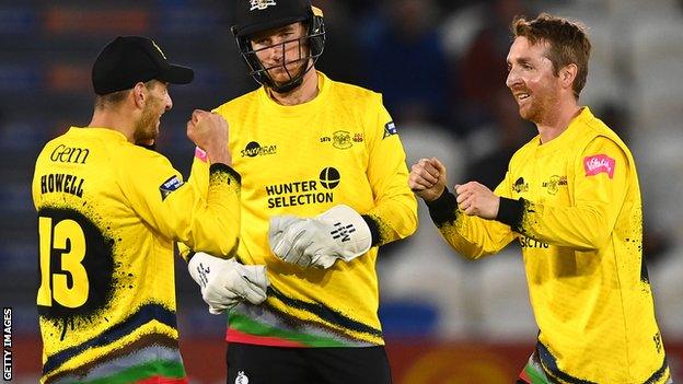 Gloucestershire celebrate a wicket against Sussex