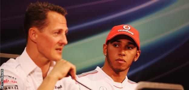 Michael Schumacher and Lewis Hamilton