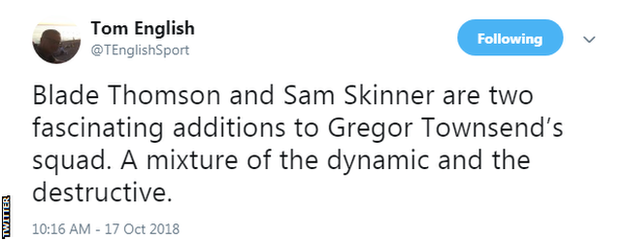 A tweet by BBC Scotland's Tom English