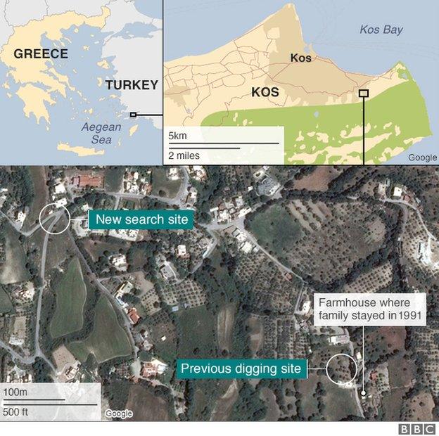 Map showing dig sites