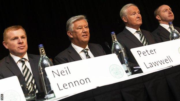 Celtic chief executive Peter Lawwell was flanked by manager Neil Lennon and chairman Ian Bankier