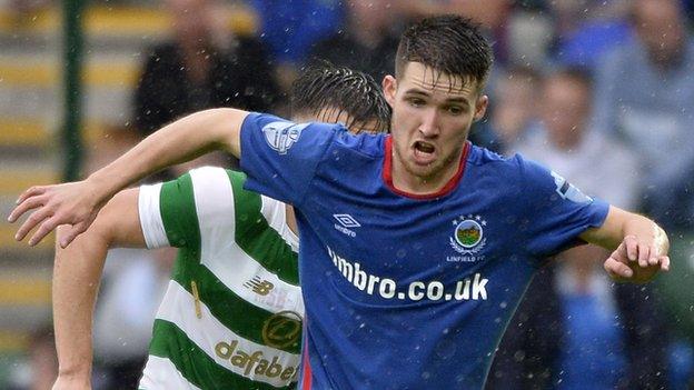 Paul Smyth in action during Linfield's Champions League qualifier against Celtic